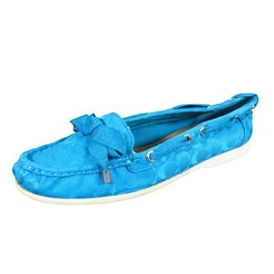 Coach Carisa Womens Boat Shoe Loafers Sz 8 Casual Walking Turquoise Blue Canvas
